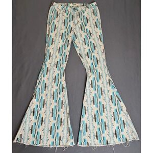 Rock &Roll Cowgirl Jeans Womens 29X34 Teal Aztec Bargain Bell Bottom High Rise